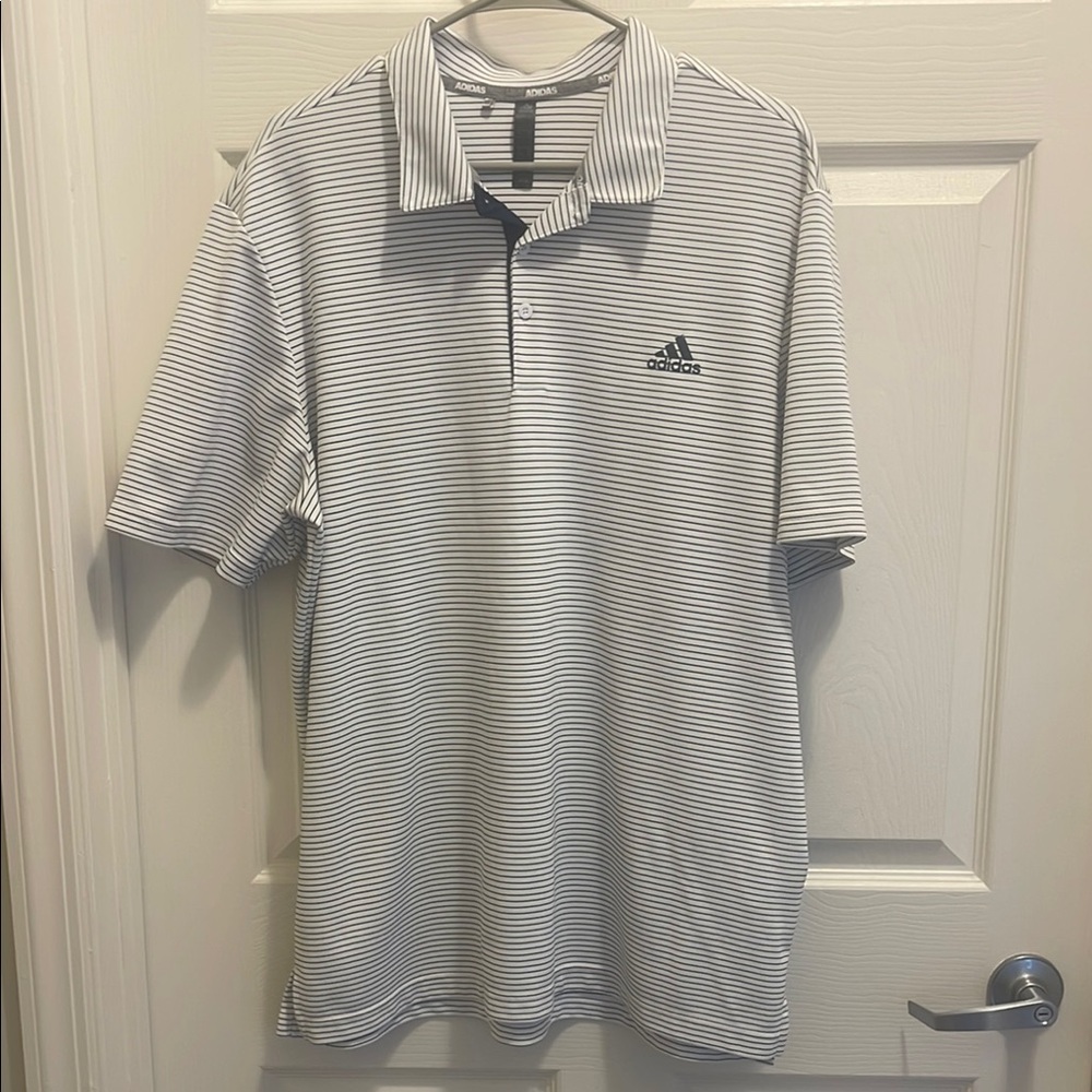 Adidas Men's Striped Polo Shirt - Navy and White